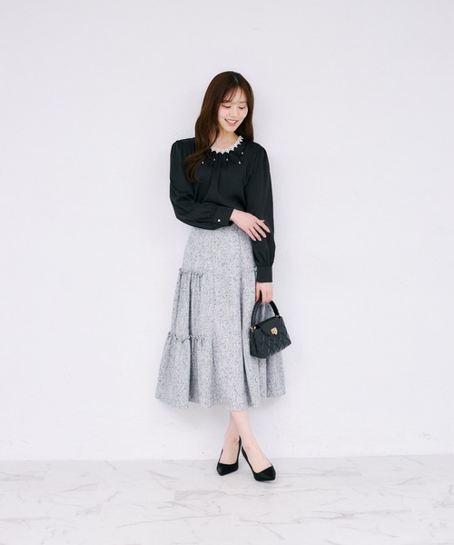 tocco closet（トッコ　クローゼット）の「サイドティアードフリルサマーツイードスカート（スカート・レディース・ピンク/ブラック・M）」の3枚目の写真