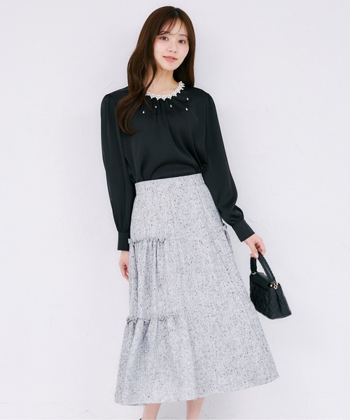 tocco closet（トッコ　クローゼット）の「サイドティアードフリルサマーツイードスカート（スカート・レディース・ピンク/ブラック・M）」の6枚目の写真