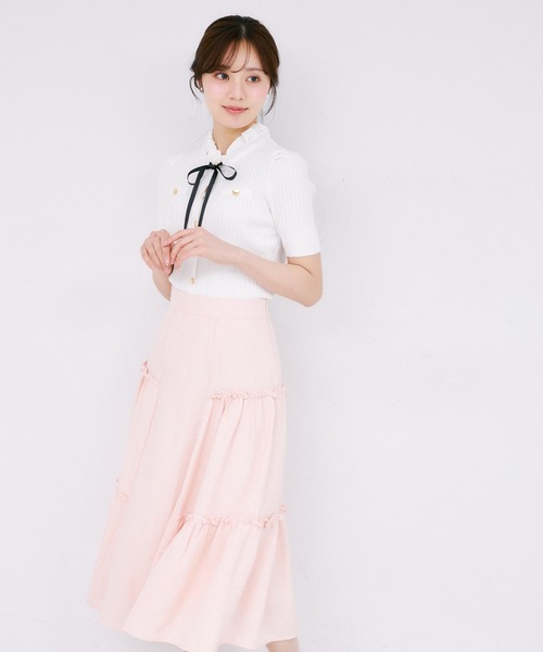 tocco closet（トッコ　クローゼット）の「サイドティアードフリルサマーツイードスカート（スカート・レディース・ピンク/ブラック・M）」の18枚目の写真