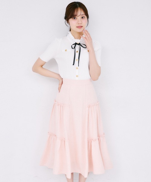 tocco closet（トッコ　クローゼット）の「サイドティアードフリルサマーツイードスカート（スカート・レディース・ピンク/ブラック・M）」の16枚目の写真