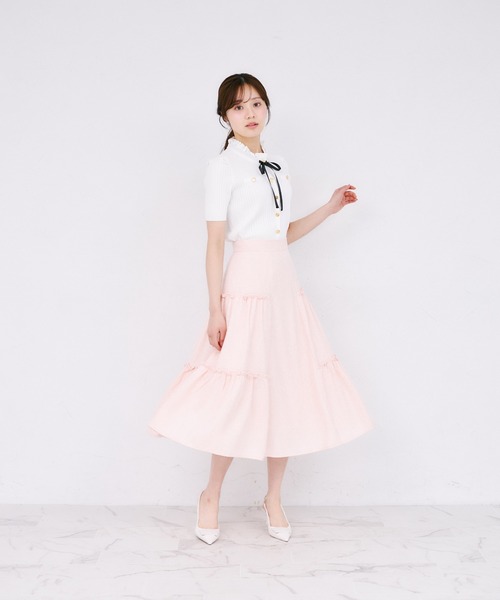 tocco closet（トッコ　クローゼット）の「サイドティアードフリルサマーツイードスカート（スカート・レディース・ピンク/ブラック・M）」の14枚目の写真