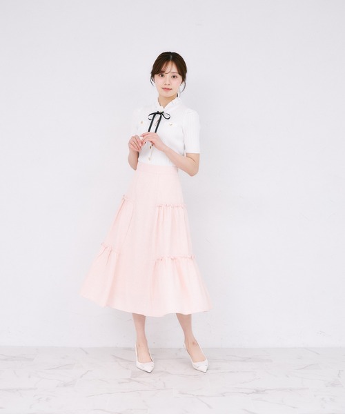 tocco closet（トッコ　クローゼット）の「サイドティアードフリルサマーツイードスカート（スカート・レディース・ピンク/ブラック・M）」の13枚目の写真
