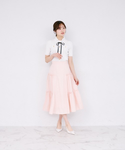 tocco closet（トッコ　クローゼット）の「サイドティアードフリルサマーツイードスカート（スカート・レディース・ピンク/ブラック・M）」の12枚目の写真
