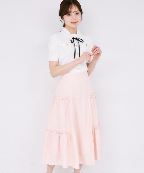 tocco closet（トッコ　クローゼット）の「サイドティアードフリルサマーツイードスカート（スカート・レディース・ピンク/ブラック・M）」の17枚目の写真