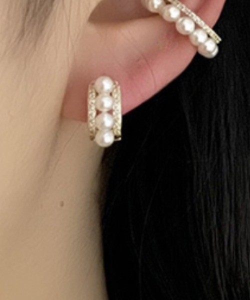Mignonjour(ミニョンジュール)の「FReePLACe/メタルパールフープピアス R0182(ピアス(両耳用)・レディース・イエローゴールド・FREE)」の2枚目の写真