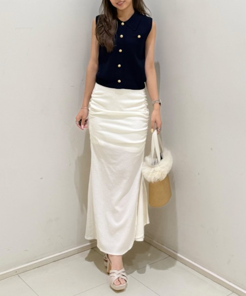 rienda(リエンダ)の「ゴールドボタンノースリニットトップス 春服 夏服 ノースリーブ(ニット/セーター・レディース・ライトピンク/グレー/キャメル/ネイビー・FREE)」の22枚目の写真