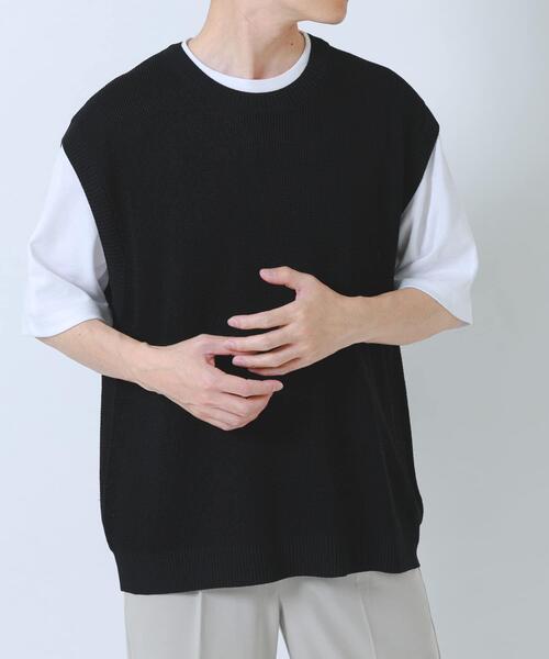 ITEMS URBANRESEARCH（アイテムズ アーバンリサーチ）の「『接触冷感/抗菌』高機能ニットベスト+5分袖Tシャツset(楽着シリーズ)（ニット/セーター・メンズ・モカ/ブラック/グレー・LARGE/MEDIUM）」の2枚目の写真