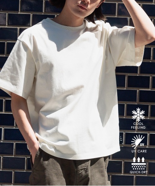 BAYFLOW（ベイフロー）の「[WEB限定]機能性ベーシックTEE【接触冷感/吸水速乾/UVカット/遮熱】（Tシャツ/カットソー・メンズ・ベージュ/ネイビー/オフホワイト/杢グレー/ブラック/グレイッシュベージュ・SMALL/MEDIUM/LARGE）」の2枚目の写真