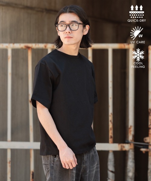 BAYFLOW（ベイフロー）の「[WEB限定]機能性ベーシックTEE【接触冷感/吸水速乾/UVカット/遮熱】（Tシャツ/カットソー・メンズ・ベージュ/ネイビー/オフホワイト/杢グレー/ブラック/グレイッシュベージュ・SMALL/MEDIUM/LARGE）」の3枚目の写真