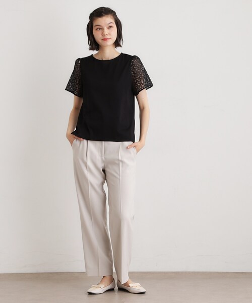 LAURA ASHLEY(ローラアシュレイ)の「【洗える/コットン100%/日本製】レーススリーブカットソー(Tシャツ/カットソー・レディース・ブラック/サックスブルー/ホワイト・38/40)」の9枚目の写真