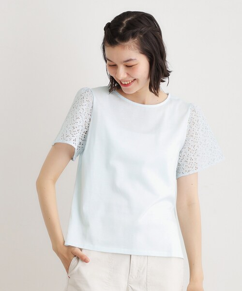 LAURA ASHLEY(ローラアシュレイ)の「【洗える/コットン100%/日本製】レーススリーブカットソー(Tシャツ/カットソー・レディース・ブラック/サックスブルー/ホワイト・38/40)」の12枚目の写真