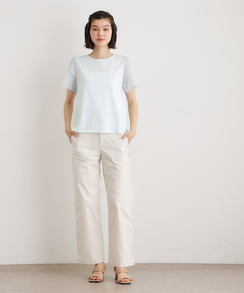 LAURA ASHLEY(ローラアシュレイ)の「【洗える/コットン100%/日本製】レーススリーブカットソー(Tシャツ/カットソー・レディース・ブラック/サックスブルー/ホワイト・38/40)」の13枚目の写真