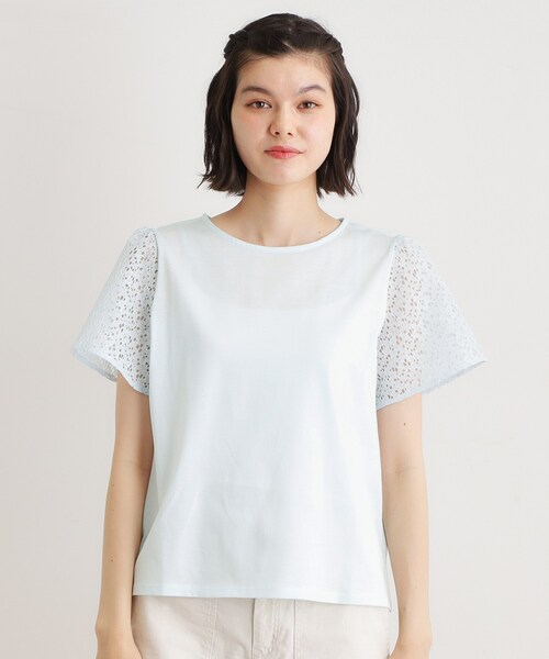 LAURA ASHLEY(ローラアシュレイ)の「【洗える/コットン100%/日本製】レーススリーブカットソー(Tシャツ/カットソー・レディース・ブラック/サックスブルー/ホワイト・38/40)」の16枚目の写真