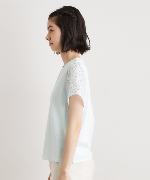 LAURA ASHLEY(ローラアシュレイ)の「【洗える/コットン100%/日本製】レーススリーブカットソー(Tシャツ/カットソー・レディース・ブラック/サックスブルー/ホワイト・38/40)」の17枚目の写真