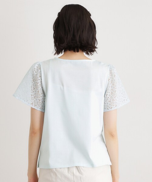 LAURA ASHLEY(ローラアシュレイ)の「【洗える/コットン100%/日本製】レーススリーブカットソー(Tシャツ/カットソー・レディース・ブラック/サックスブルー/ホワイト・38/40)」の18枚目の写真