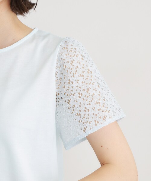 LAURA ASHLEY(ローラアシュレイ)の「【洗える/コットン100%/日本製】レーススリーブカットソー(Tシャツ/カットソー・レディース・ブラック/サックスブルー/ホワイト・38/40)」の20枚目の写真