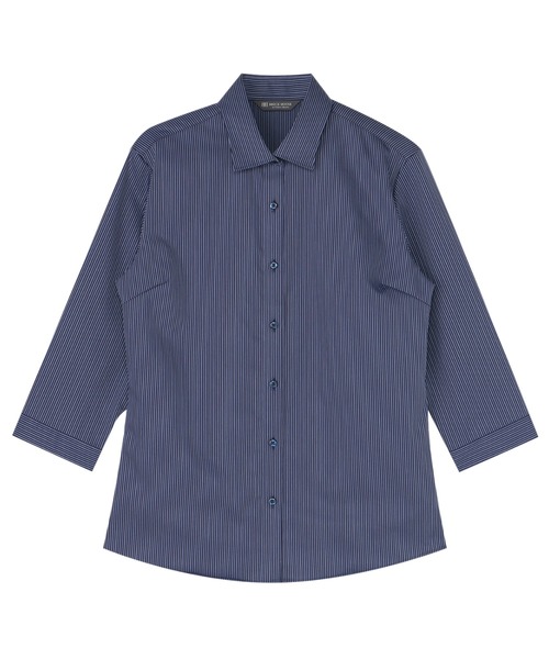 TOKYO SHIRTS(トウキョウシャツ)の「【超形態安定】 形態安定ノンアイロン ワイド 7分袖ビジネスワイシャツ(ビジネスシャツ・レディース・ネイビー・S/M/L/LL/XL)」の1枚目の写真