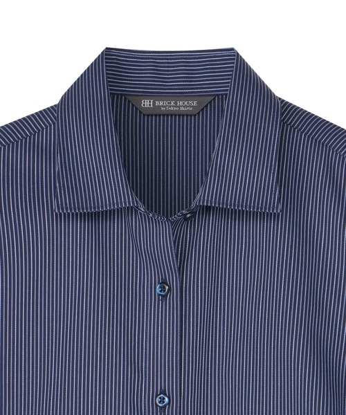 TOKYO SHIRTS(トウキョウシャツ)の「【超形態安定】 形態安定ノンアイロン ワイド 7分袖ビジネスワイシャツ(ビジネスシャツ・レディース・ネイビー・S/M/L/LL/XL)」の3枚目の写真