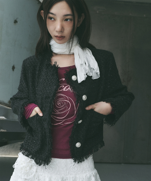 NICK&NICOLE(ニックアンドニコール)の「FRINGE TRIMMING TWEED JACKET_BLACK(テーラードジャケット・レディース・その他・FREE)」の4枚目の写真
