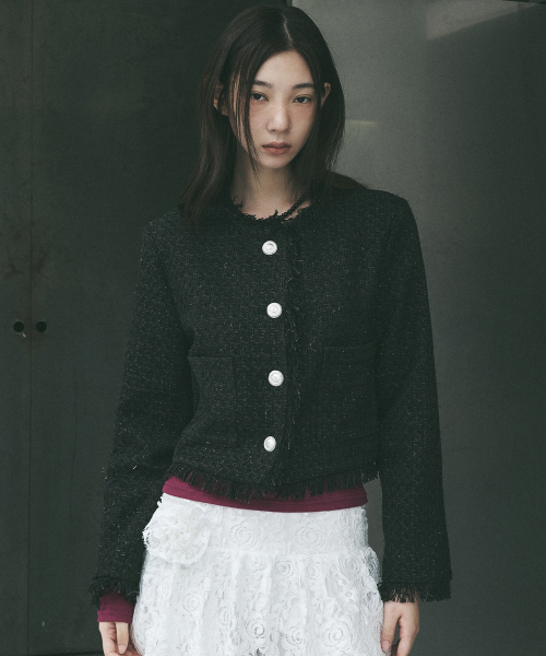 NICK&NICOLE(ニックアンドニコール)の「FRINGE TRIMMING TWEED JACKET_BLACK(テーラードジャケット・レディース・その他・FREE)」の5枚目の写真