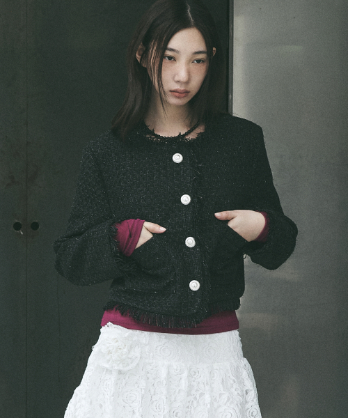 NICK&NICOLE(ニックアンドニコール)の「FRINGE TRIMMING TWEED JACKET_BLACK(テーラードジャケット・レディース・その他・FREE)」の6枚目の写真