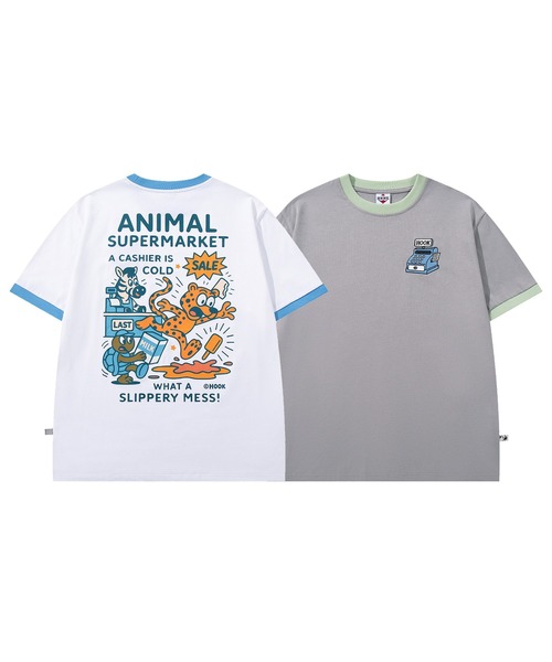 aimoha（アイモハ）の「HOOK -original-　ANIMAL SUPERMARKET スリッピーメス バックプリントTシャツ（Tシャツ/カットソー・メンズ・ホワイト/グレー・XL/M/L）」の5枚目の写真