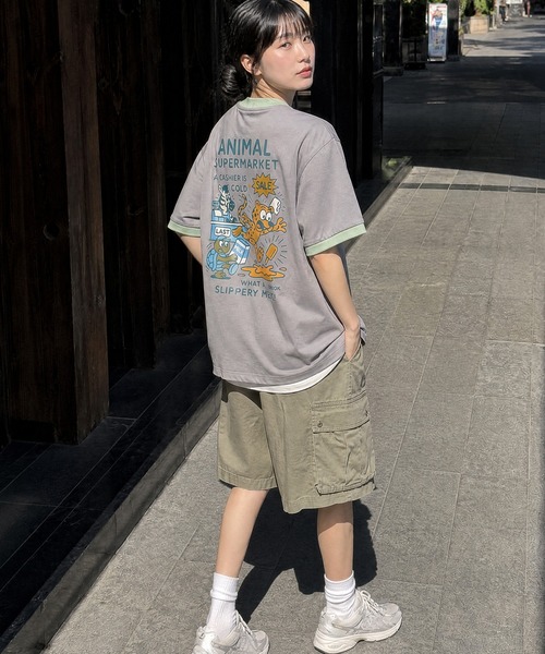 aimoha(アイモハ)の「HOOK -original- ANIMAL SUPERMARKET スリッピーメス バックプリントTシャツ (SS)(Tシャツ/カットソー・メンズ・ホワイト/グレー・XL/M/L)」の3枚目の写真