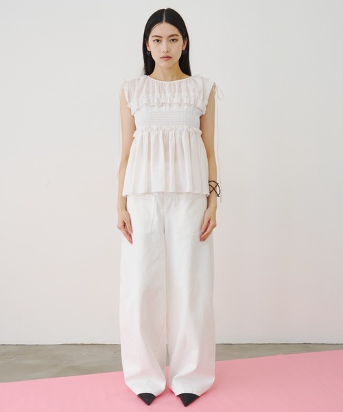 SOEMIN(ソミン)の「Denim docking sweatpants/バックスウェットデニムパンツ(デニムパンツ・レディース・インディゴブルー/ホワイト・FREE)」の15枚目の写真
