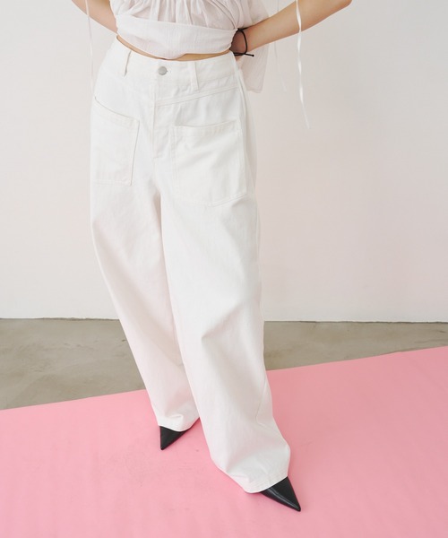 SOEMIN(ソミン)の「Denim docking sweatpants/バックスウェットデニムパンツ(デニムパンツ・レディース・インディゴブルー/ホワイト・FREE)」の14枚目の写真