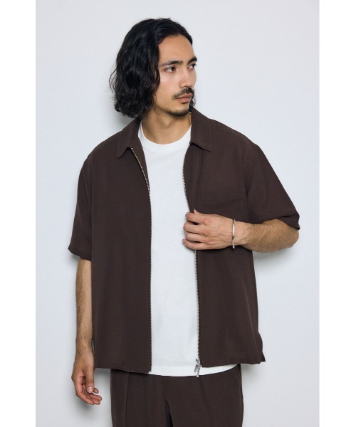 AZUL by moussy(アズールバイマウジー)の「【セットアップ対応】メッシュジップシャツ(シャツ/ブラウス・メンズ・ダークブラウン/ブラック/グレー・LARGE/MEDIUM/SMALL)」の3枚目の写真