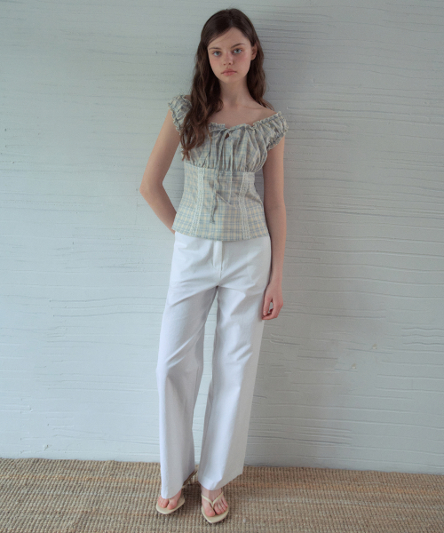 OURNOSTALGIA(アワー ノスタルジア)の「Bell Check Sleeveless Blouse_Sky Blue(OB6BL05)(シャツ/ブラウス・レディース・スカイブルー・SMALL/MEDIUM)」の4枚目の写真