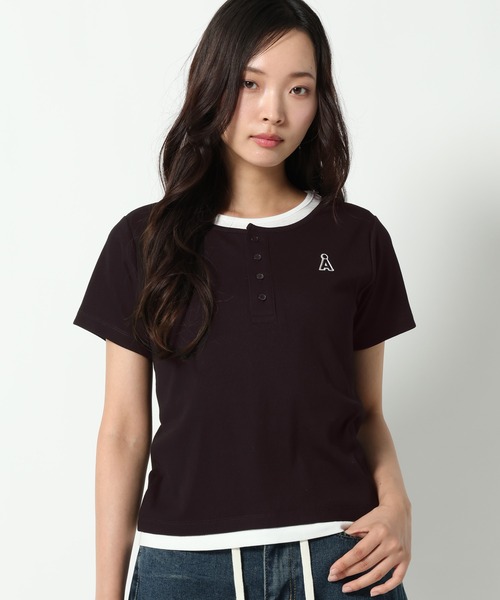 ALAND(エーランド)の「【UNISEX】ALAND/レイヤードヘンリ-半袖T(Tシャツ/カットソー・レディース・グレー/ブラック/ホワイト・LARGE/SMALL)」の3枚目の写真