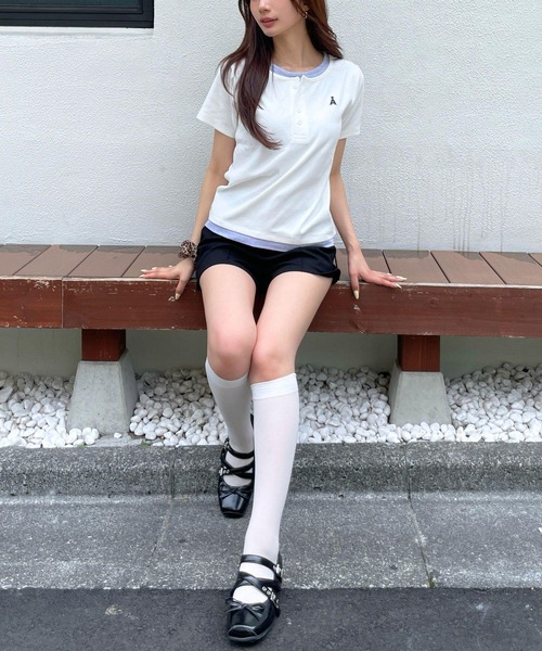 ALAND(エーランド)の「【UNISEX】ALAND/レイヤードヘンリ-半袖T(Tシャツ/カットソー・レディース・グレー/ブラック/ホワイト・LARGE/SMALL)」の10枚目の写真