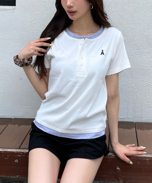 ALAND(エーランド)の「【UNISEX】ALAND/レイヤードヘンリ-半袖T(Tシャツ/カットソー・レディース・グレー/ブラック/ホワイト・LARGE/SMALL)」の9枚目の写真