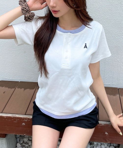 ALAND(エーランド)の「【UNISEX】ALAND/レイヤードヘンリ-半袖T(Tシャツ/カットソー・レディース・グレー/ブラック/ホワイト・LARGE/SMALL)」の8枚目の写真