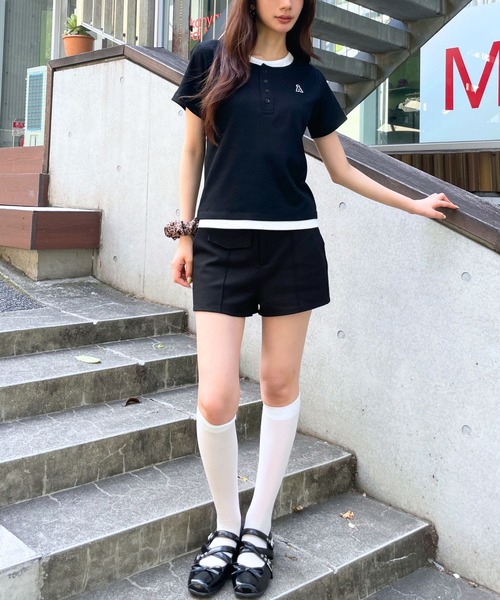 ALAND(エーランド)の「【UNISEX】ALAND/レイヤードヘンリ-半袖T(Tシャツ/カットソー・レディース・グレー/ブラック/ホワイト・LARGE/SMALL)」の4枚目の写真