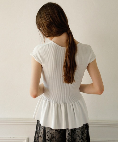 MIELI INVARIANT（ミエリインヴァリアント）の「Clear Peplum V/N Tops（ニット/セーター・レディース・レッド/ブラック/ミックスグレー/ホワイト・FREE）」の9枚目の写真