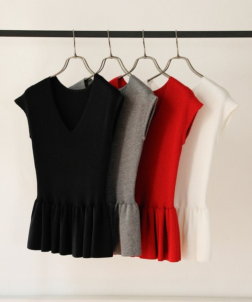 MIELI INVARIANT（ミエリインヴァリアント）の「Clear Peplum V/N Tops（ニット/セーター・レディース・レッド/ブラック/ミックスグレー/ホワイト・FREE）」の16枚目の写真
