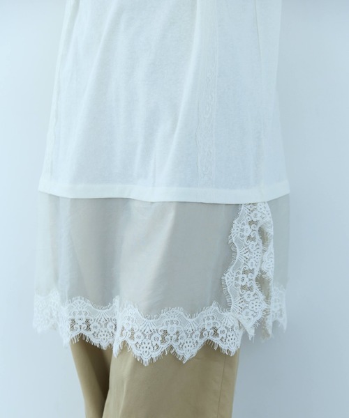 flaeu（フラユ）の「Lace Layered Tunic Tee（Tシャツ/カットソー・レディース・ブラック/ホワイト・FREE）」の8枚目の写真