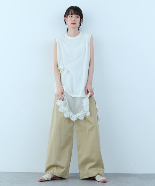 flaeu（フラユ）の「Lace Layered Tunic Tee（Tシャツ/カットソー・レディース・ブラック/ホワイト・FREE）」の3枚目の写真