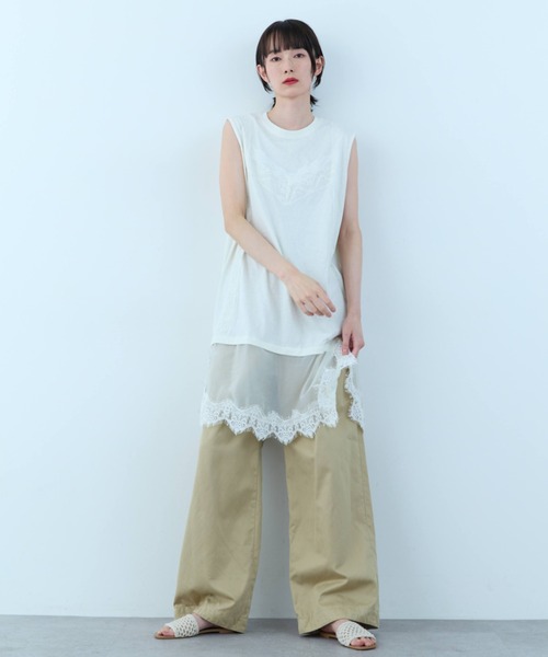 flaeu（フラユ）の「Lace Layered Tunic Tee（Tシャツ/カットソー・レディース・ブラック/ホワイト・FREE）」の4枚目の写真