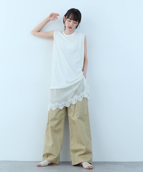 flaeu（フラユ）の「Lace Layered Tunic Tee（Tシャツ/カットソー・レディース・ブラック/ホワイト・FREE）」の5枚目の写真
