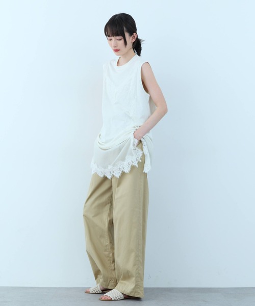 flaeu（フラユ）の「Lace Layered Tunic Tee（Tシャツ/カットソー・レディース・ブラック/ホワイト・FREE）」の6枚目の写真