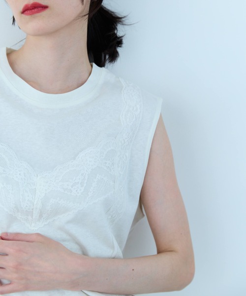 flaeu（フラユ）の「Lace Layered Tunic Tee（Tシャツ/カットソー・レディース・ブラック/ホワイト・FREE）」の9枚目の写真