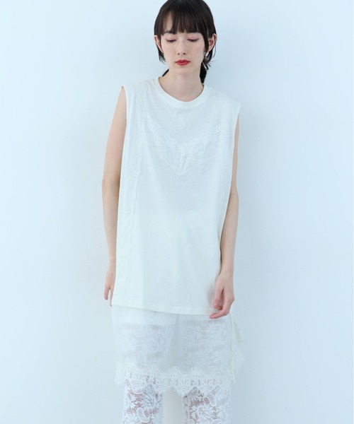 flaeu（フラユ）の「Lace Layered Tunic Tee（Tシャツ/カットソー・レディース・ブラック/ホワイト・FREE）」の15枚目の写真