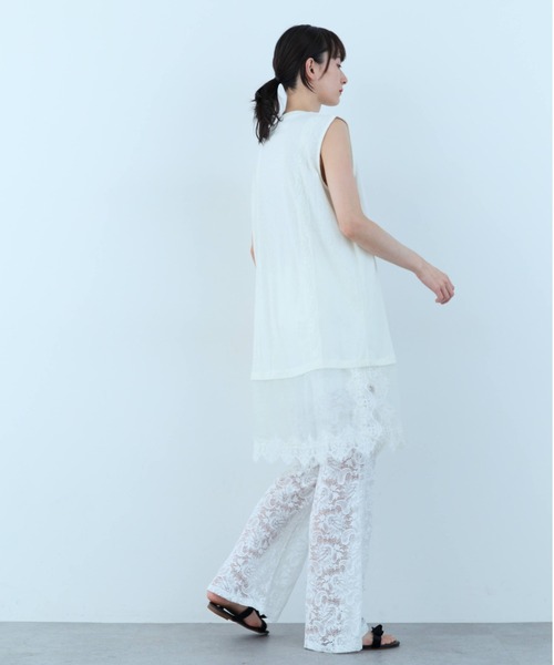 flaeu（フラユ）の「Lace Layered Tunic Tee（Tシャツ/カットソー・レディース・ブラック/ホワイト・FREE）」の11枚目の写真