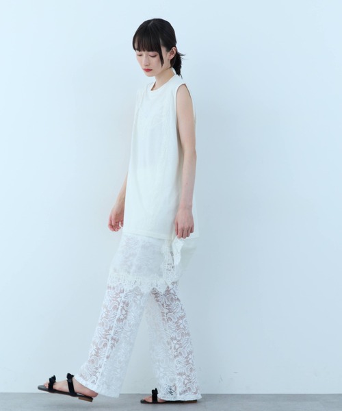 flaeu（フラユ）の「Lace Layered Tunic Tee（Tシャツ/カットソー・レディース・ブラック/ホワイト・FREE）」の12枚目の写真