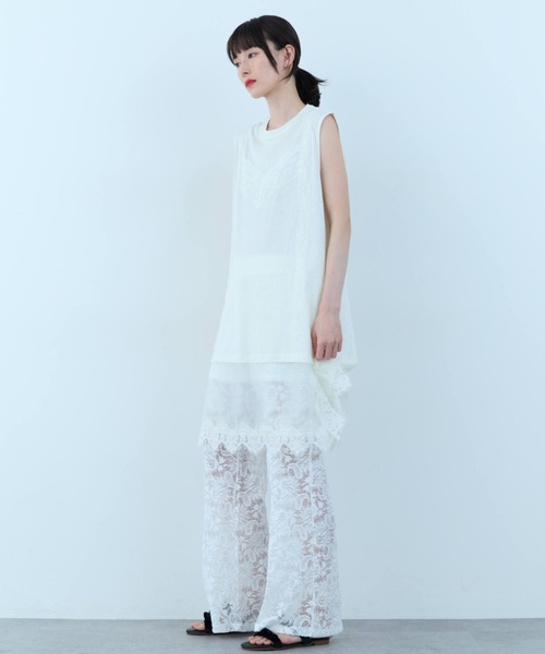 flaeu（フラユ）の「Lace Layered Tunic Tee（Tシャツ/カットソー・レディース・ブラック/ホワイト・FREE）」の13枚目の写真