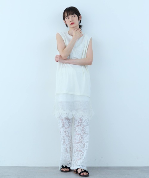 flaeu（フラユ）の「Lace Layered Tunic Tee（Tシャツ/カットソー・レディース・ブラック/ホワイト・FREE）」の10枚目の写真