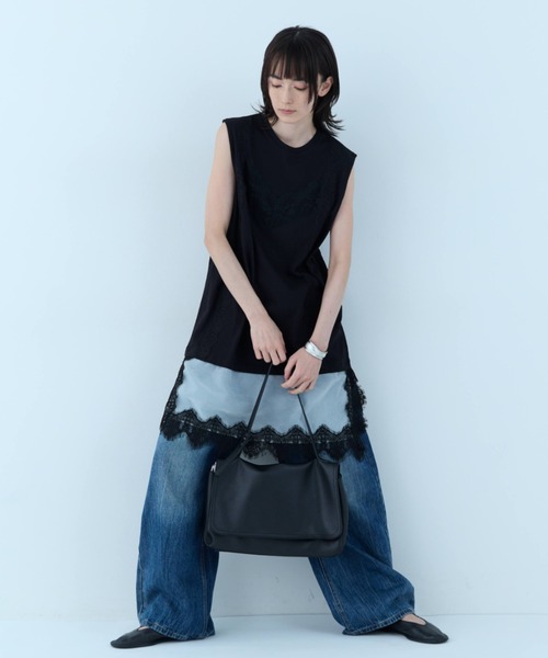 flaeu（フラユ）の「Lace Layered Tunic Tee（Tシャツ/カットソー・レディース・ブラック/ホワイト・FREE）」の16枚目の写真